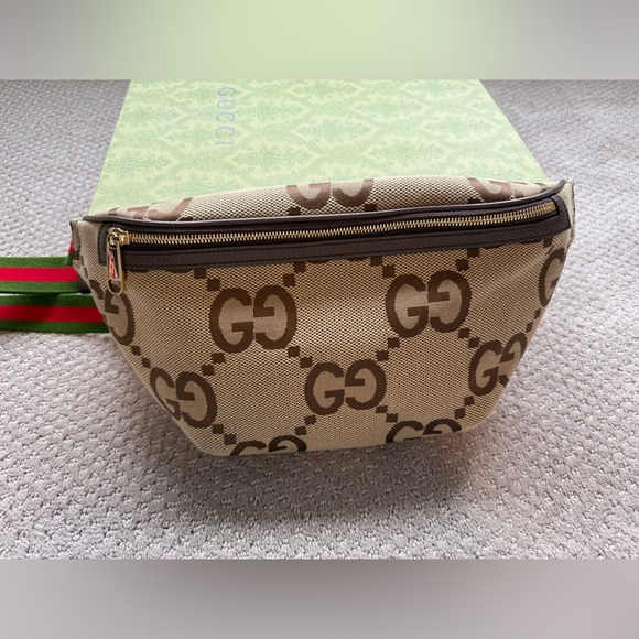 Gucci Handbags - GUCCI Monogram Jumbo GG Textured Dollar Calfskin Web Belt Bag